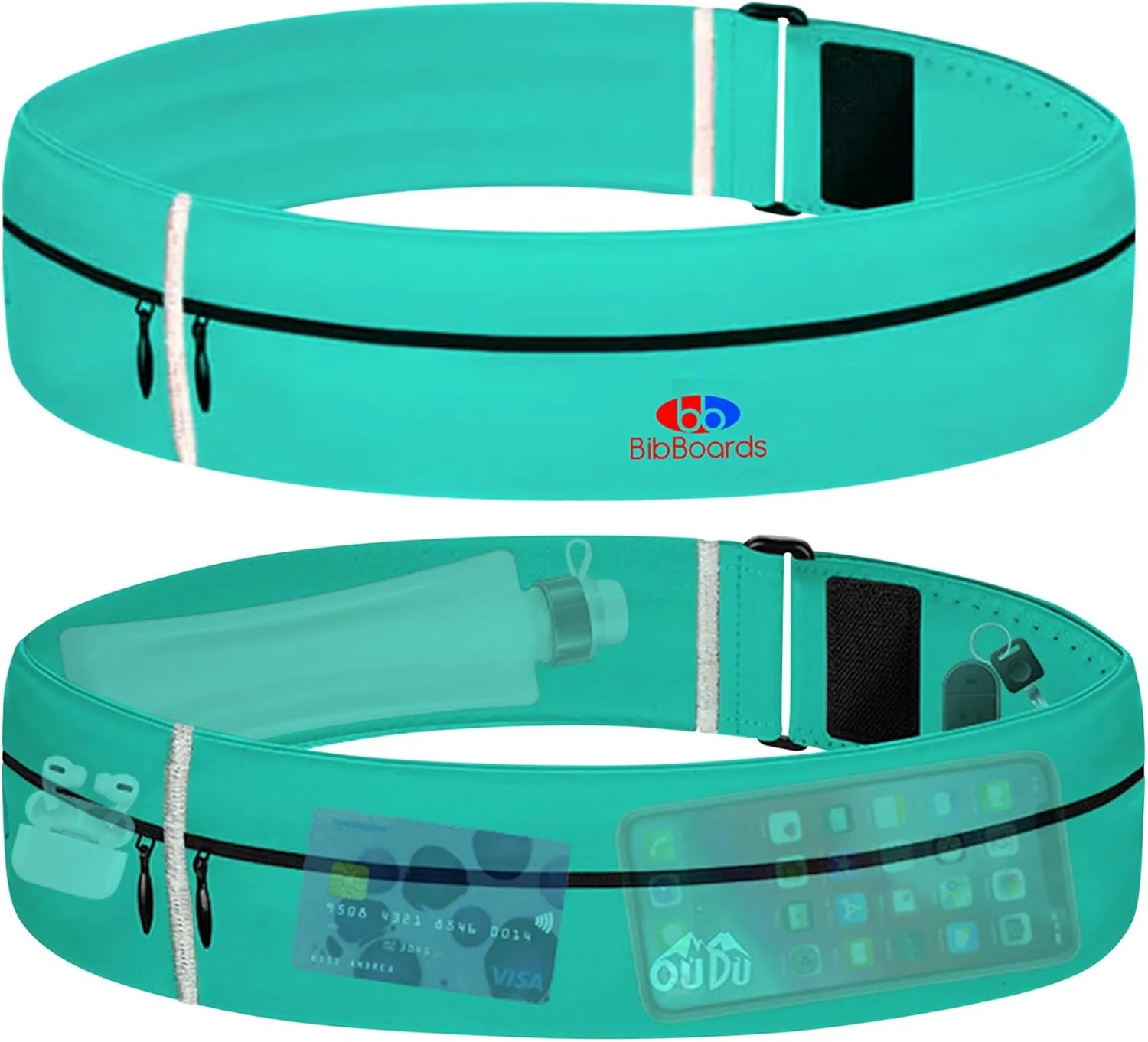 Running Belt, Turquoise | No-Bounce, Water & Sweat-Resistant Fanny Pack for Phone, Keys, Cards | Adjustable Waist 38”-48” | Lightweight for Running, Cycling, Hiking, Marathons and Races