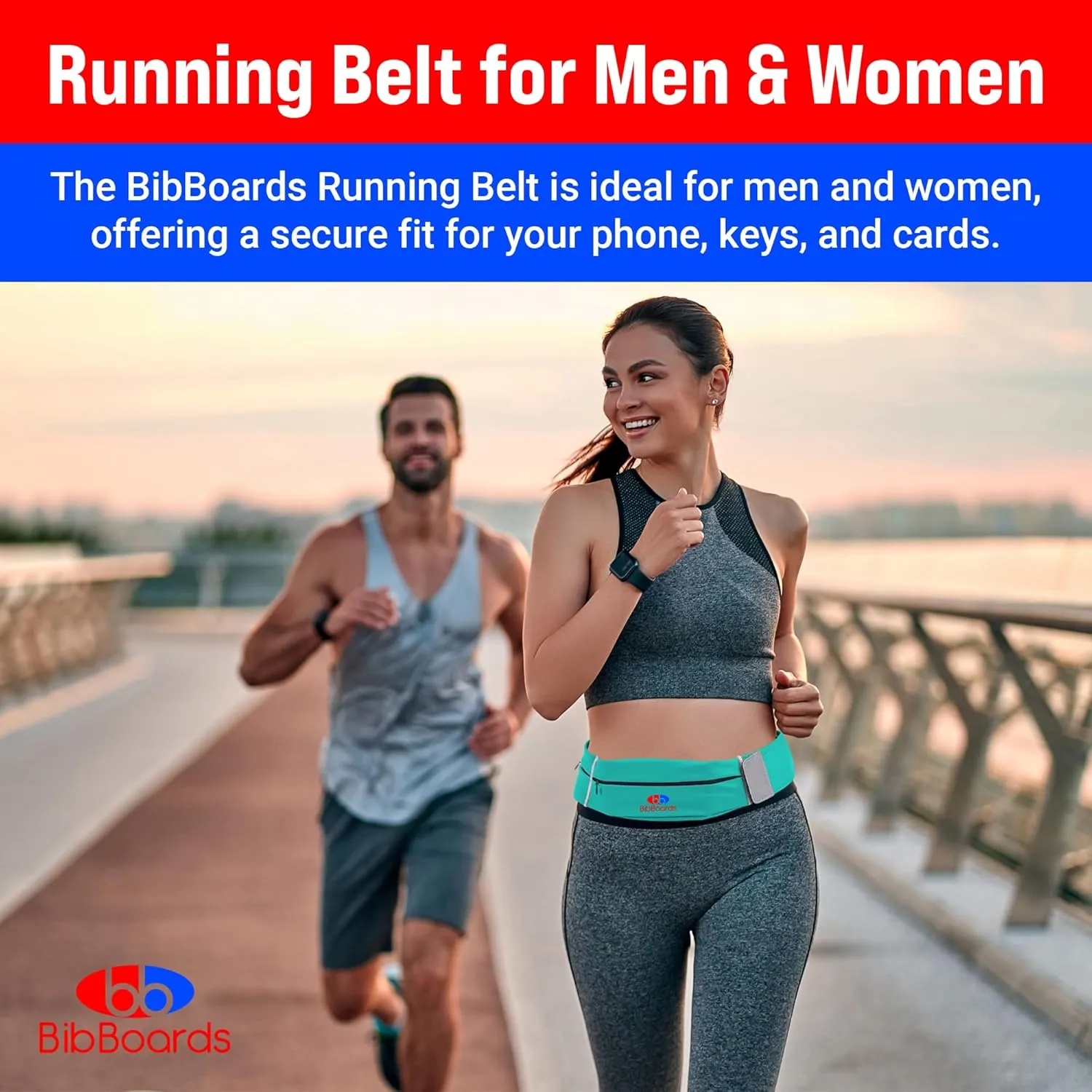 Running Belt, Turquoise | No-Bounce, Water & Sweat-Resistant Fanny Pack for Phone, Keys, Cards | Adjustable Waist 38”-48” | Lightweight for Running, Cycling, Hiking, Marathons and Races