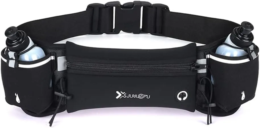 Running Belt with Water Bottles Sports Waist Pouch Hydration Belt Waterproof Waist Pack Bag for Running, Triathlon, Marathon