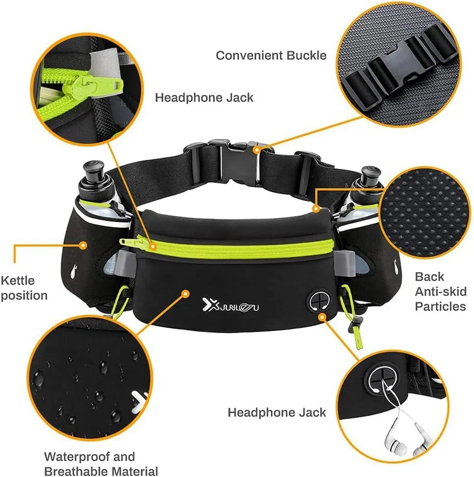 Running Belt with Water Bottles Sports Waist Pouch Hydration Belt Waterproof Waist Pack Bag for Running, Triathlon, Marathon