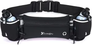Running Belt with Water Bottles Sports Waist Pouch Hydration Belt Waterproof Waist Pack Bag for Running, Triathlon, Marathon