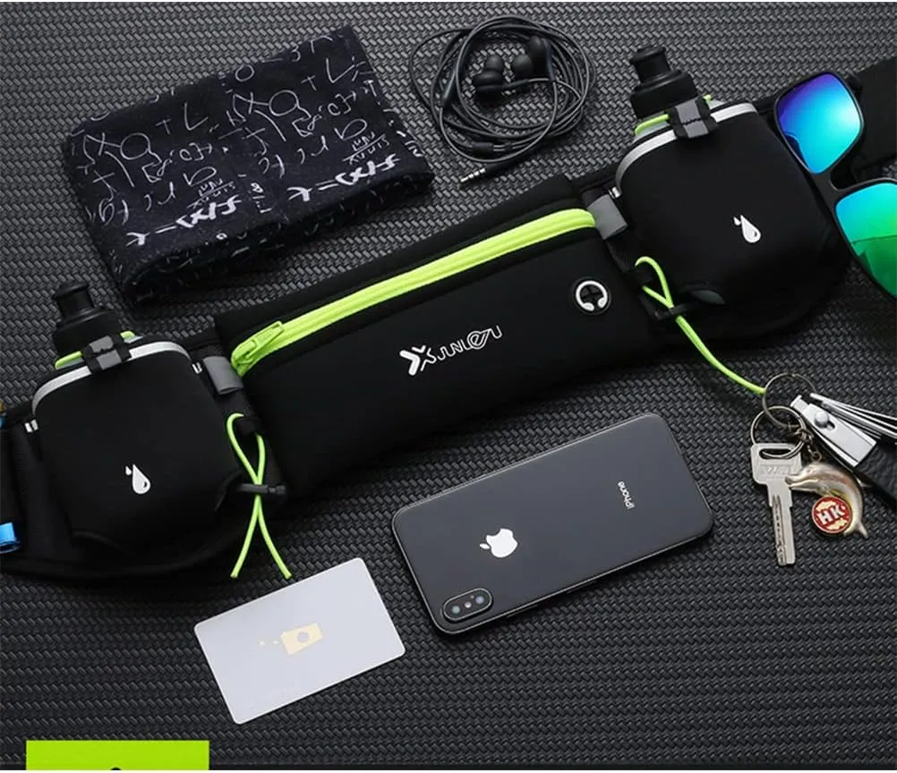 Running Belt with Water Bottles Sports Waist Pouch Hydration Belt Waterproof Waist Pack Bag for Running, Triathlon, Marathon