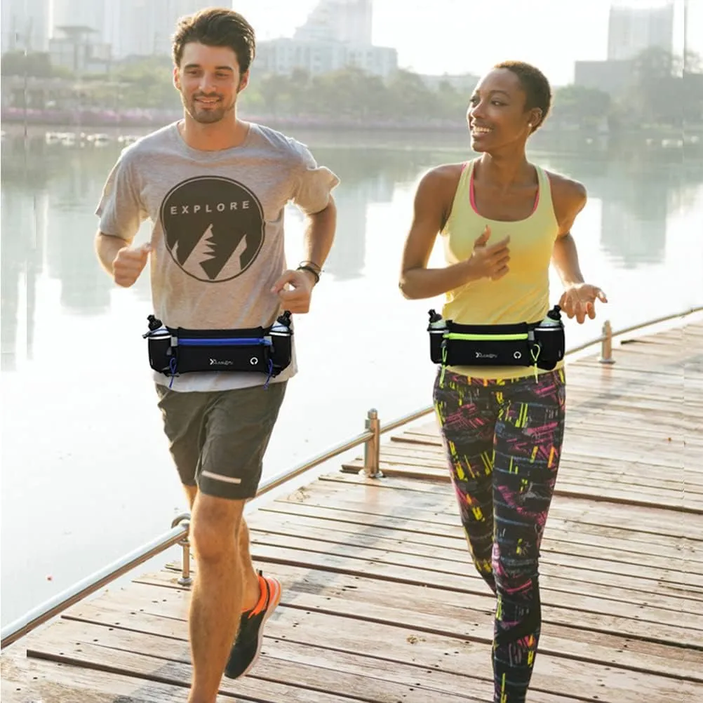 Running Belt with Water Bottles Sports Waist Pouch Hydration Belt Waterproof Waist Pack Bag for Running, Triathlon, Marathon