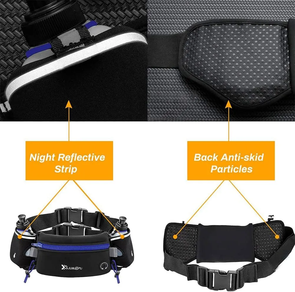 Running Belt with Water Bottles Sports Waist Pouch Hydration Belt Waterproof Waist Pack Bag for Running, Triathlon, Marathon