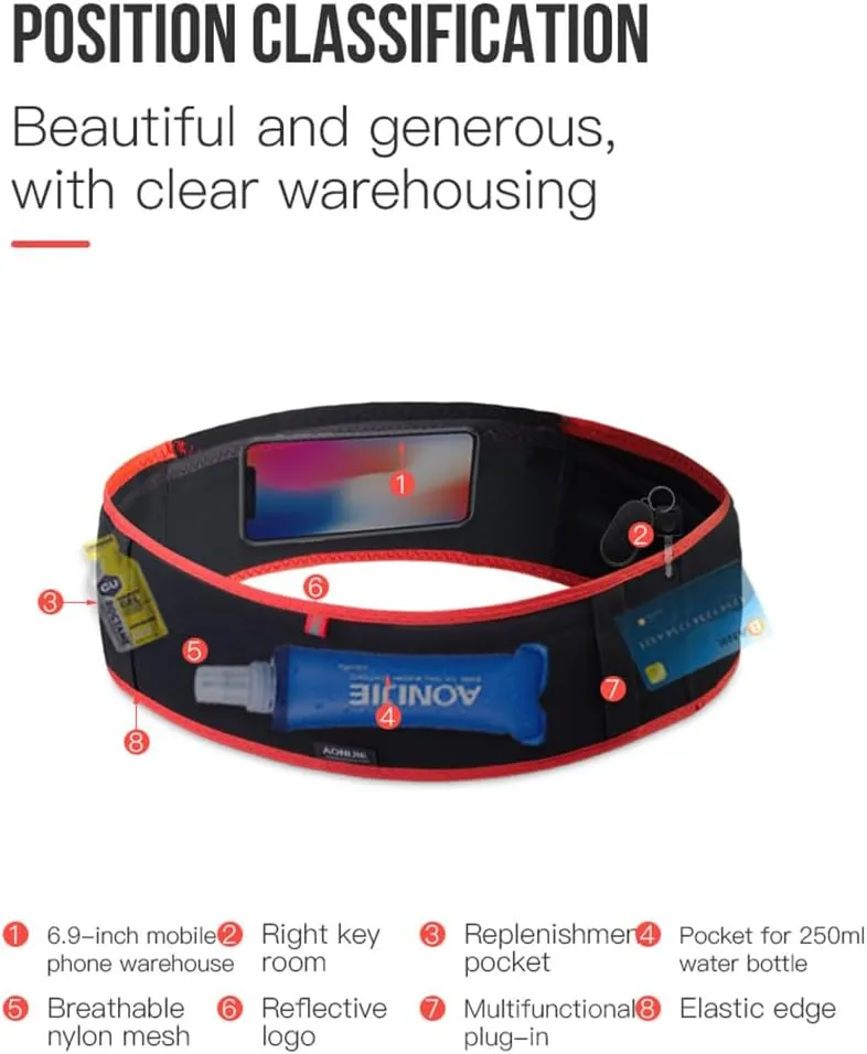 Running Hydration Belt with 250ml Soft Flask, Quick Drying Running Belt for Cycling、Hiking、Marathon (black red,M/L)