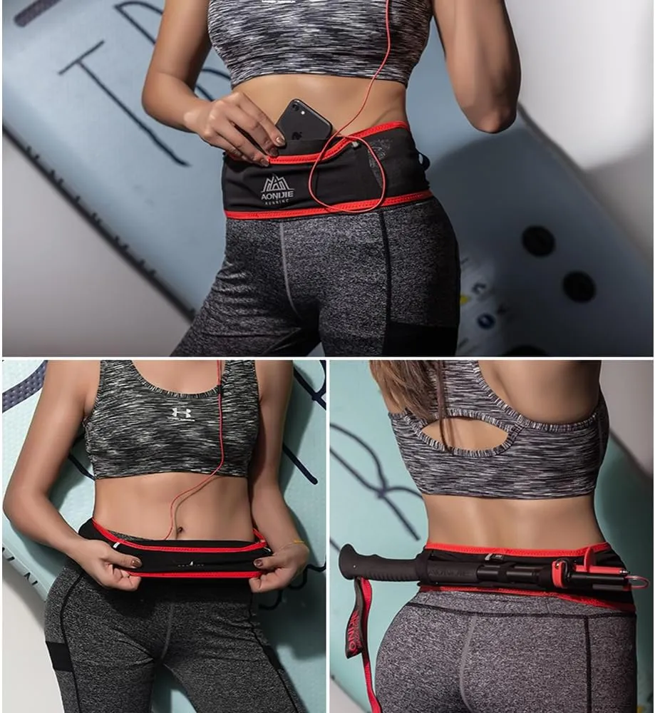 Running Hydration Belt with 250ml Soft Flask, Quick Drying Running Belt for Cycling、Hiking、Marathon (black red,M/L)