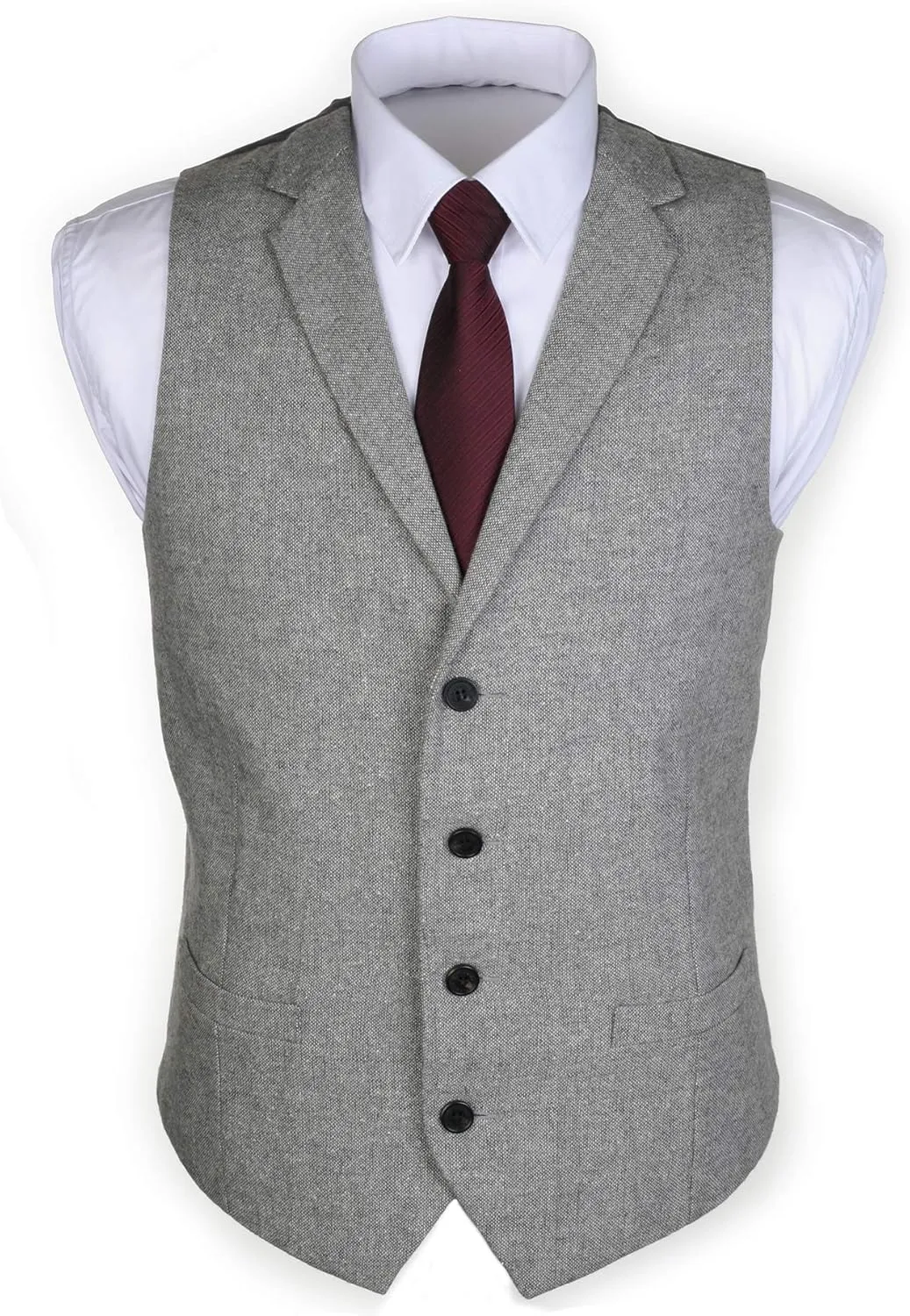 Ruth&Boaz 2Pockets 4Buttons Wool Herringbone Tweed Tailored Collar Suit Vest
