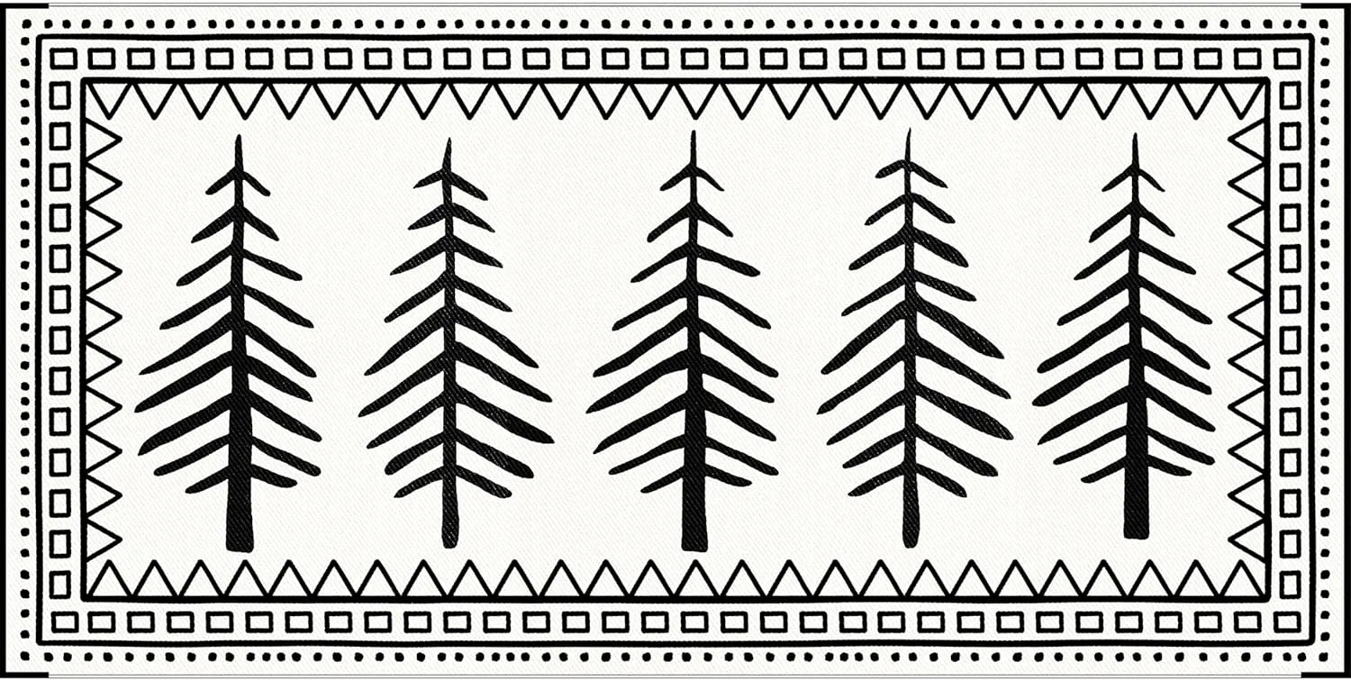 RV Outdoor Rug, 9' × 18' Plastic Straw Waterproof Rugs Lightweight Reversible RV Mat Outdoor Patio Rug with Storage Bag for Outside Camper Under Awning Backyard, Pine Tree Print