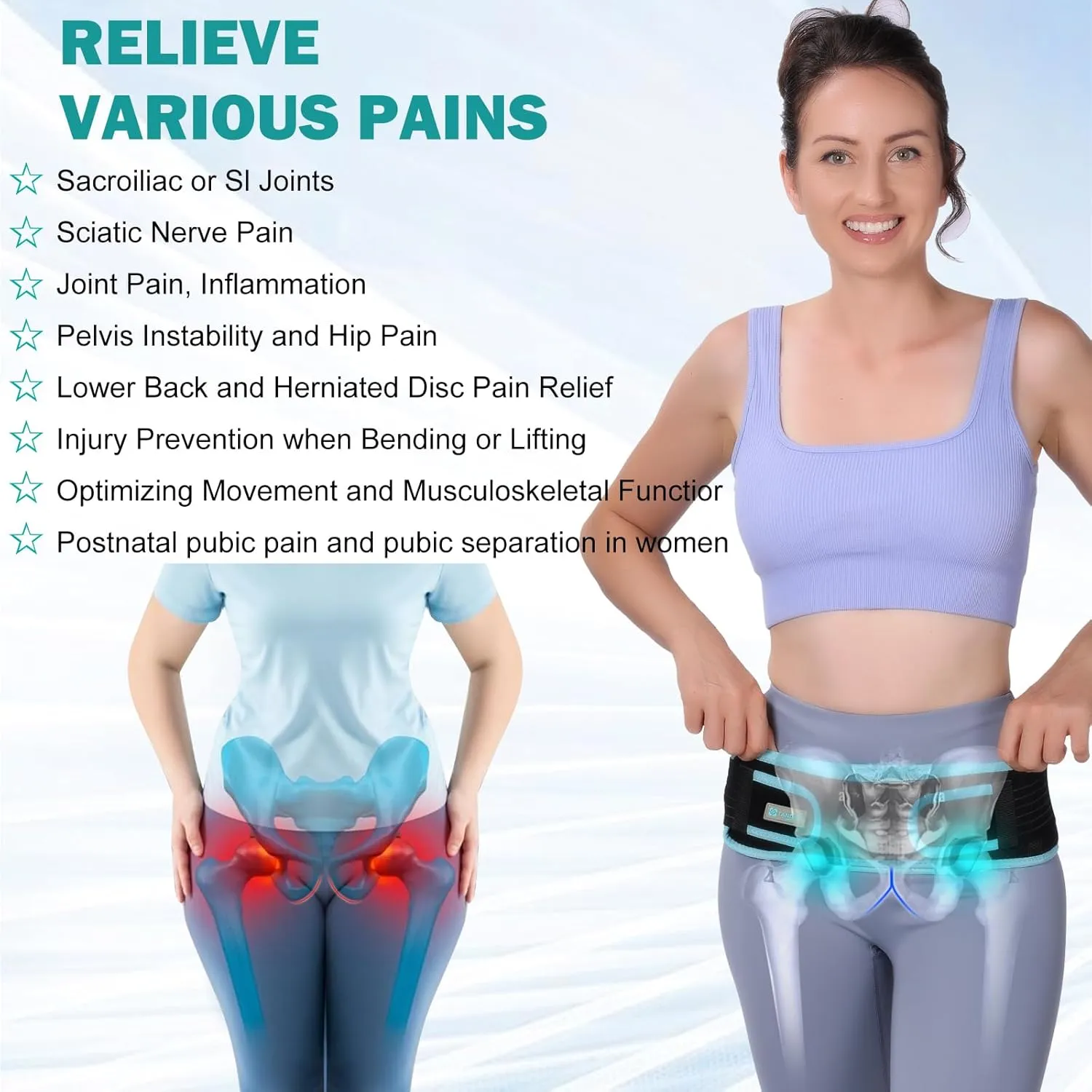 Sacroiliac Hip Belt With Double 3D Pad for Women and Men，With Anti Slip Strips Adjustable Pelvic Support Belt for Sciatica, Pelvis, Lumbar & Nerve Pain Si Joint Dysfunction Trochanter brace(Regular)