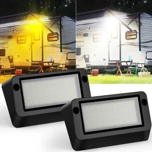 Safoner IP67 Waterproof RV LED Porch Light- Aluminum Housing, Dual Color White & Amber, Bright 1400LM Outdoor Light for Campers, Trailers, Motorhomes (Black Housing)- 2 Packs