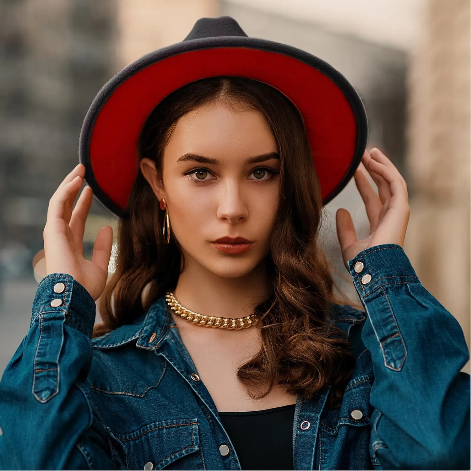 SAJUZEN Wide Brim Fedora Hats for Women Mens Felt Fedora Hats with Belt Buckle