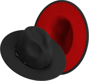 SAJUZEN Wide Brim Fedora Hats for Women Mens Felt Fedora Hats with Belt Buckle