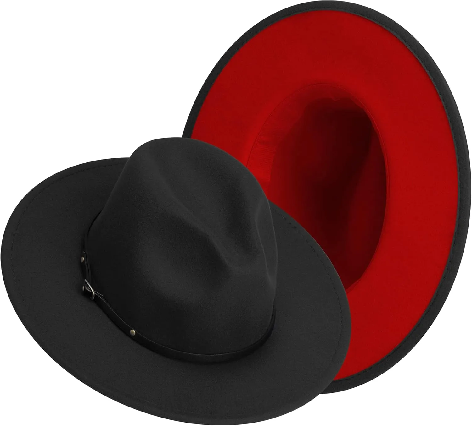 SAJUZEN Wide Brim Fedora Hats for Women Mens Felt Fedora Hats with Belt Buckle