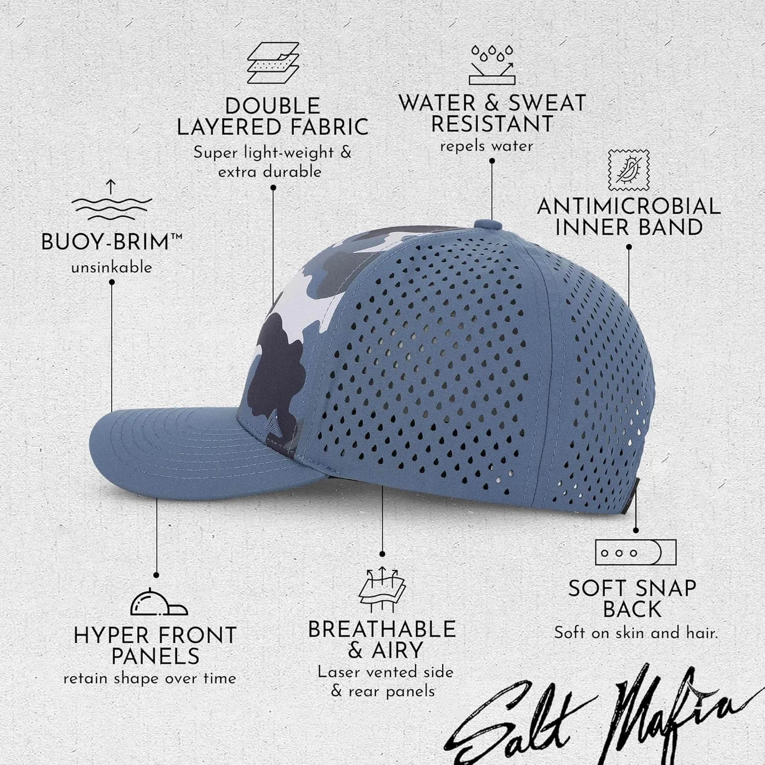 Salt Mafia Hats for Men - Waterproof Hats, 6 Panel Hat Curve Brim Snap Back Hat