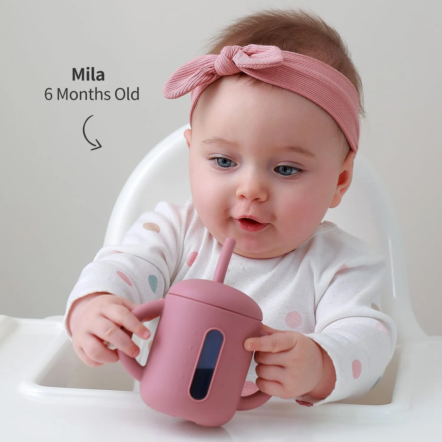 SAMiGO Silicone Baby Straw Cup for 6 12 18 Months, Sippy Cup for Infant and Toddler Training and Water Drinking, 6 OZ