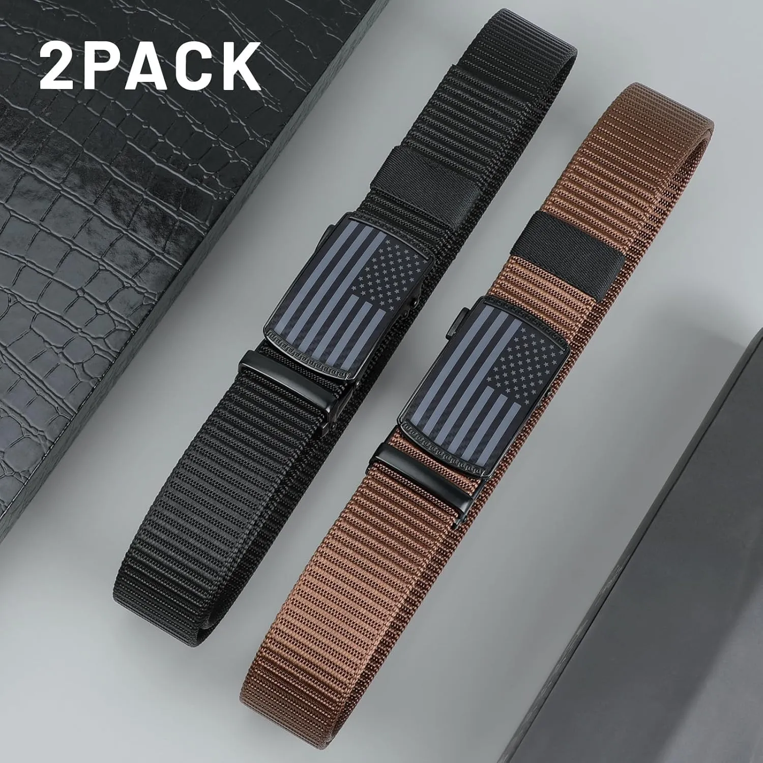 SANSTHS 2 Pack Mens Belts Golf Belt, Tactical Work Belt Web Nylon Ratchet Belts for Men