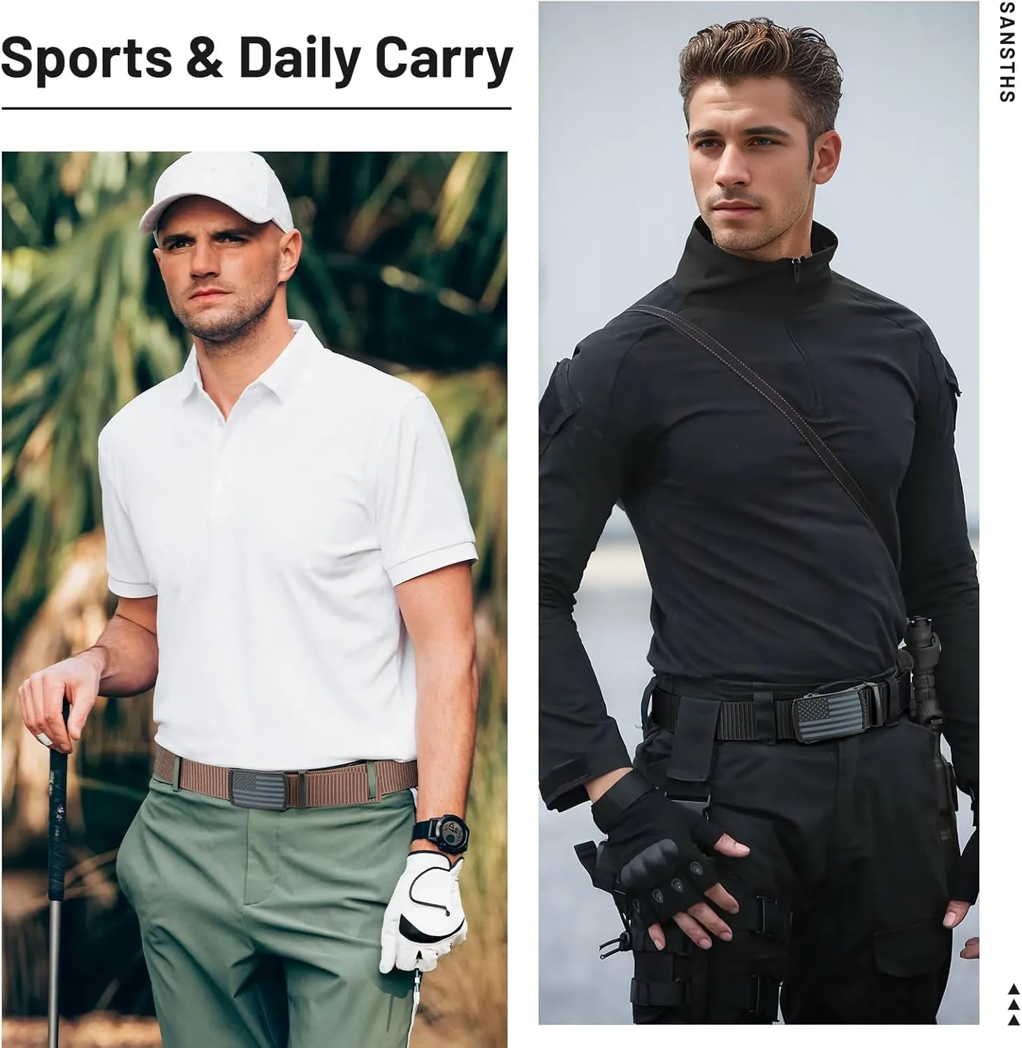SANSTHS 2 Pack Mens Belts Golf Belt, Tactical Work Belt Web Nylon Ratchet Belts for Men