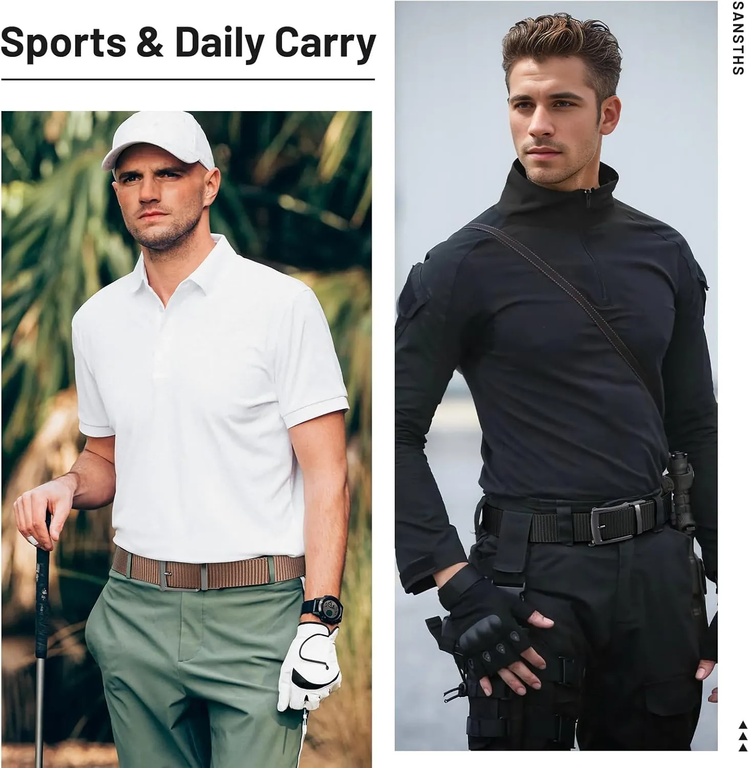 SANSTHS 2 Pack Mens Belts Golf Belt, Tactical Work Belt Web Nylon Ratchet Belts for Men