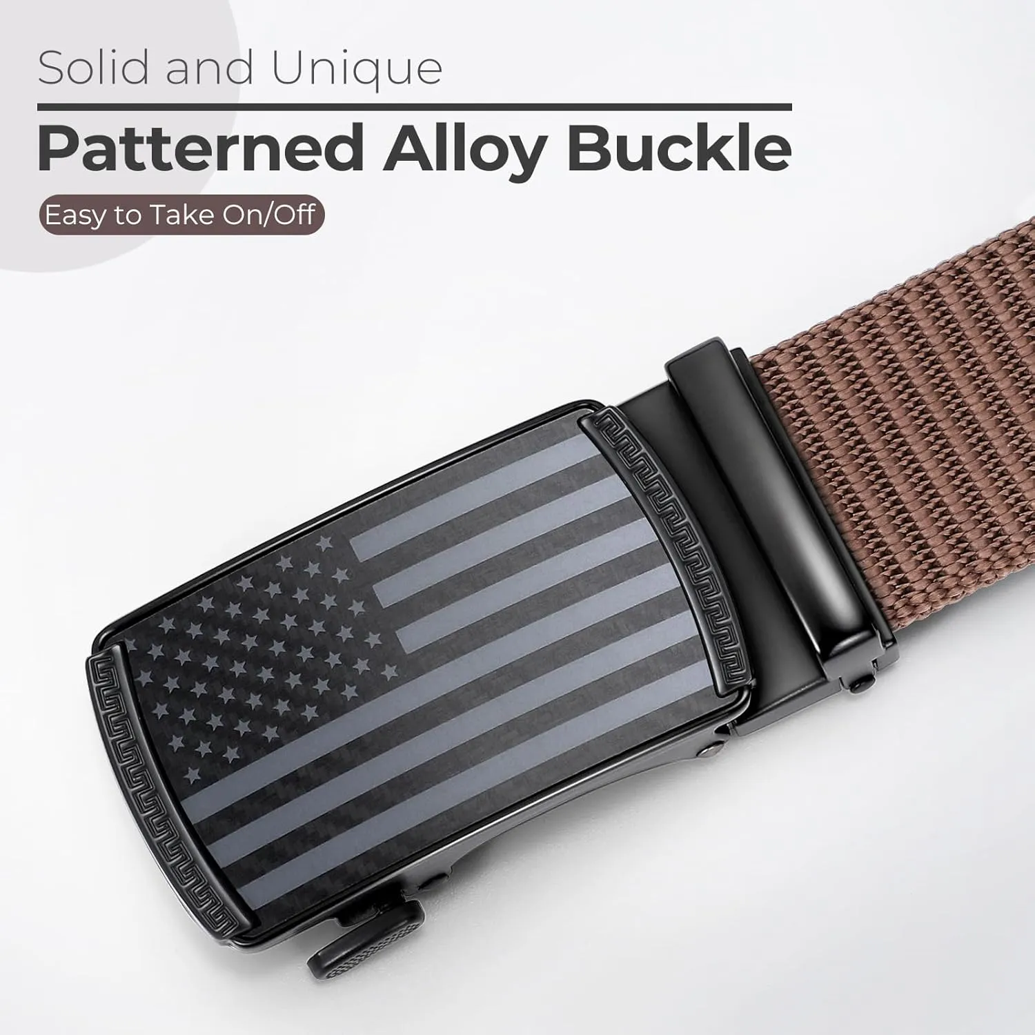 SANSTHS Golf Ratchet Belt for Men, Mens Belt Casual 1 1/3" Flag Pattern Auto Slide Buckle for Jeans