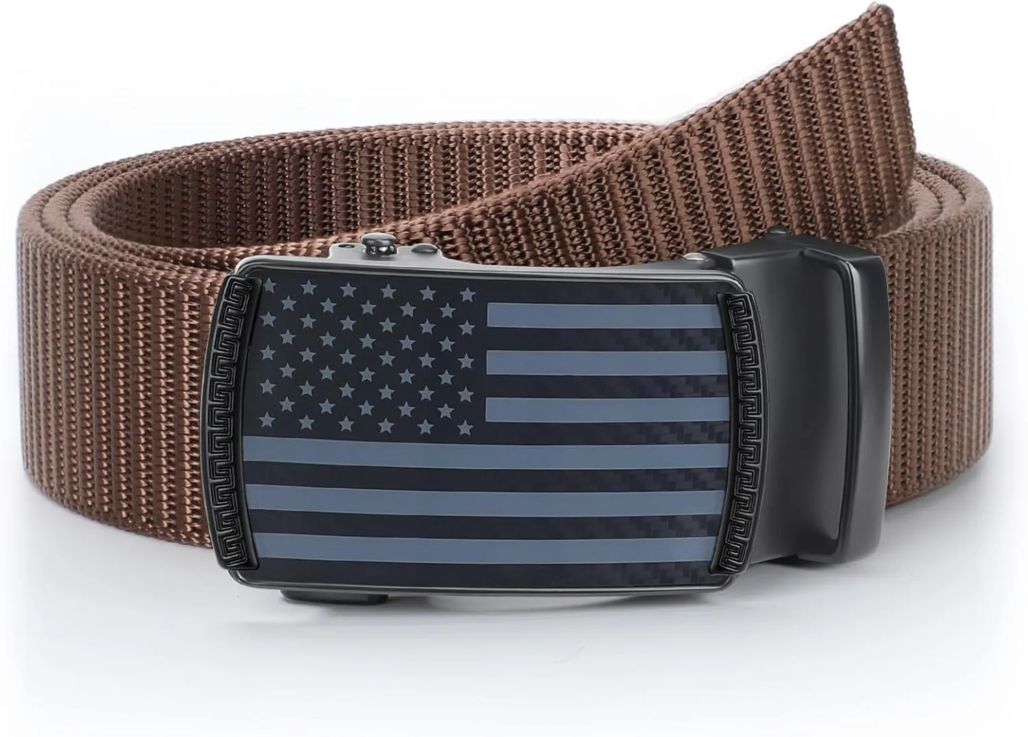 SANSTHS Golf Ratchet Belt for Men, Mens Belt Casual 1 1/3" Flag Pattern Auto Slide Buckle for Jeans
