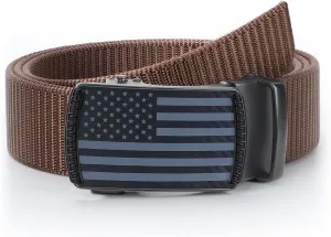 SANSTHS Golf Ratchet Belt for Men, Mens Belt Casual 1 1/3" Flag Pattern Auto Slide Buckle for Jeans