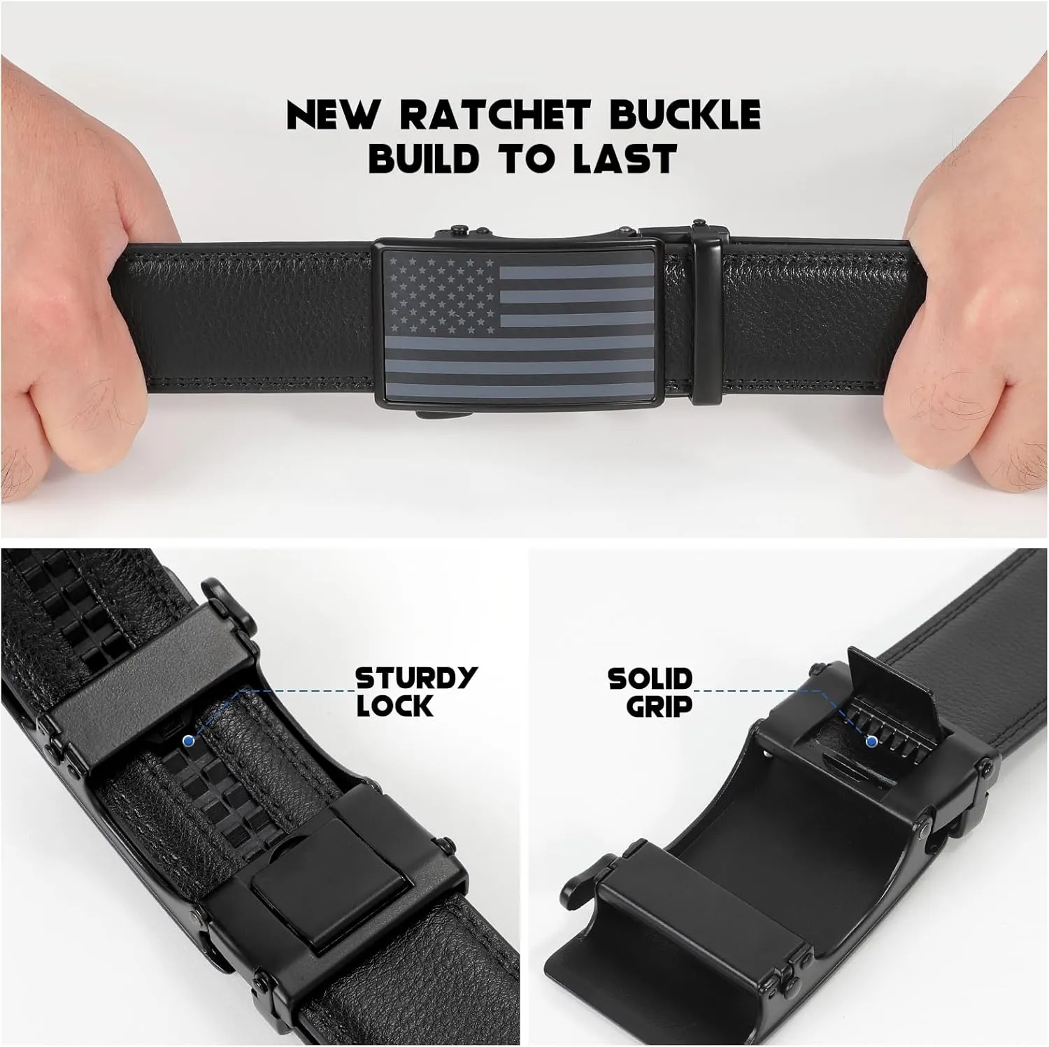 SANSTHS Men's Belts Leather Ratchet Dress Belts for Men with Adjustable Slide Buckle in Gift Box