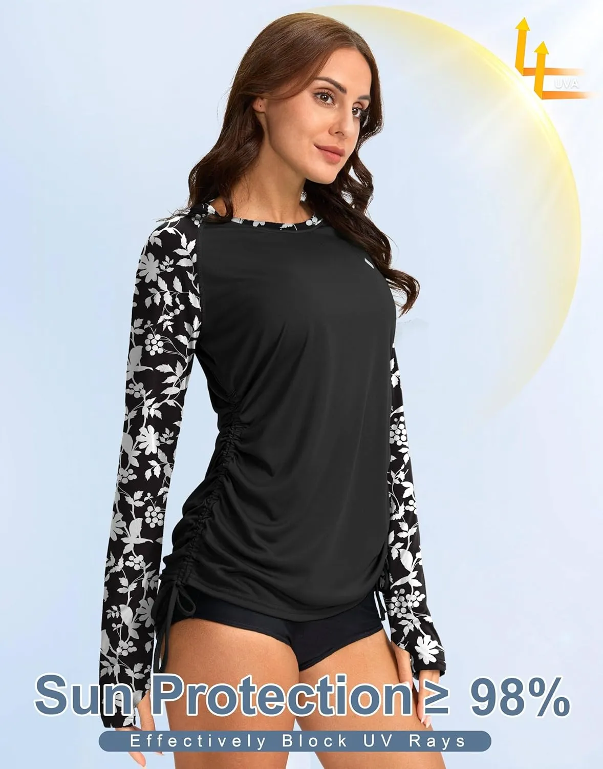 SANTINY Women's UPF50  Rash Guard SPF Long Sleeve Swimsuits Top UV Sun Protection Swim Shirts for Woman