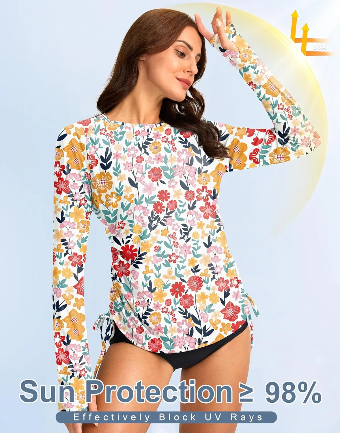 SANTINY Women's UPF50  Rash Guard SPF Long Sleeve Swimsuits Top UV Sun Protection Swim Shirts for Woman