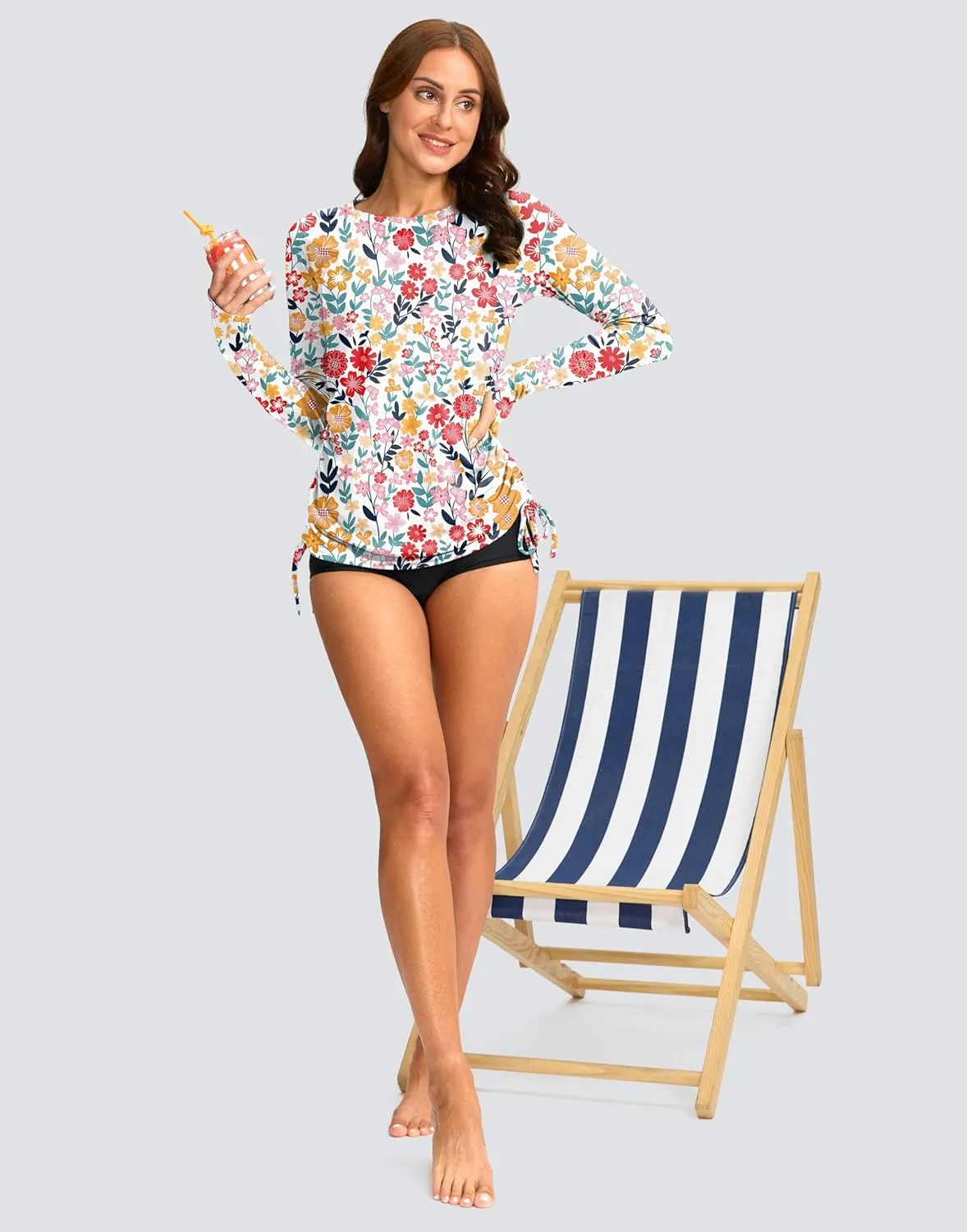 SANTINY Women's UPF50  Rash Guard SPF Long Sleeve Swimsuits Top UV Sun Protection Swim Shirts for Woman