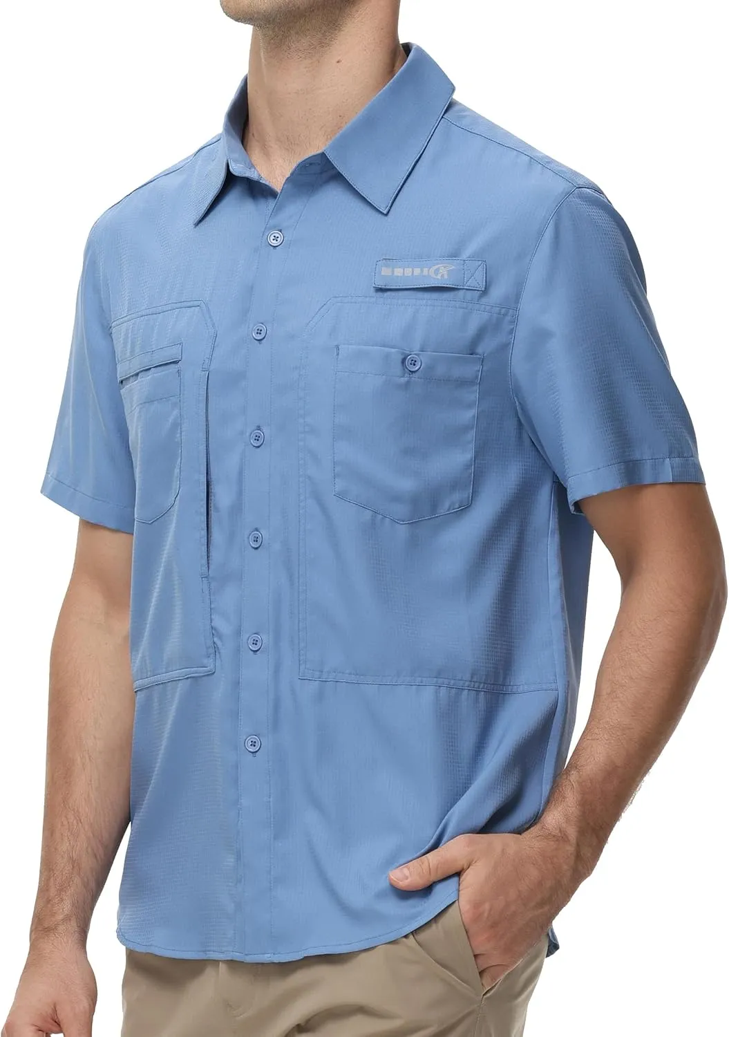 Satankud Men's Short Sleeve Lightweight Fishing Shirt UPF 50  Sun Protection Hiking Travel Work Button Down Shirt Zip Pocket