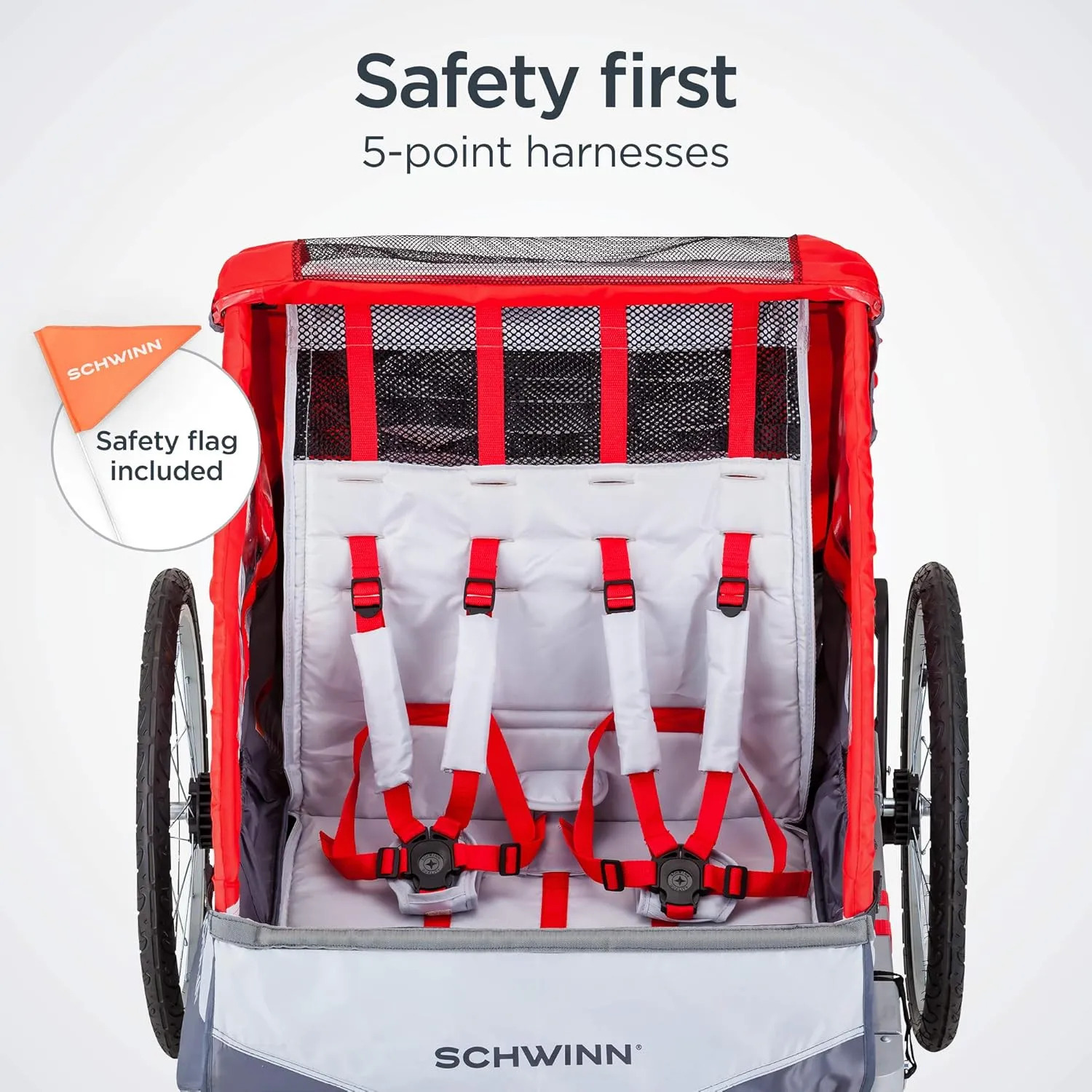 Schwinn Joyrider Echo and Trailblazer Child Bike Trailer, Single and Double Seat Baby Carrier Options, Canopy, 16 or 20-Inch Air-Filled Tires, with Bug Screen & Weather Shield, Bike Attachment
