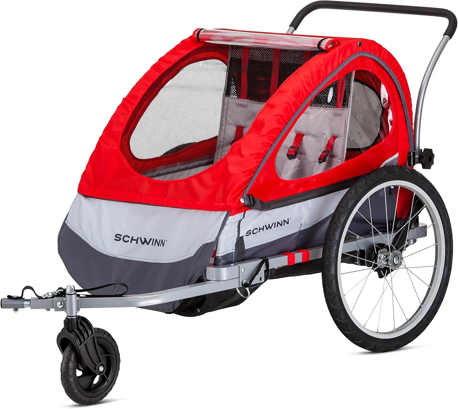 Schwinn Joyrider Echo and Trailblazer Child Bike Trailer, Single and Double Seat Baby Carrier Options, Canopy, 16 or 20-Inch Air-Filled Tires, with Bug Screen & Weather Shield, Bike Attachment