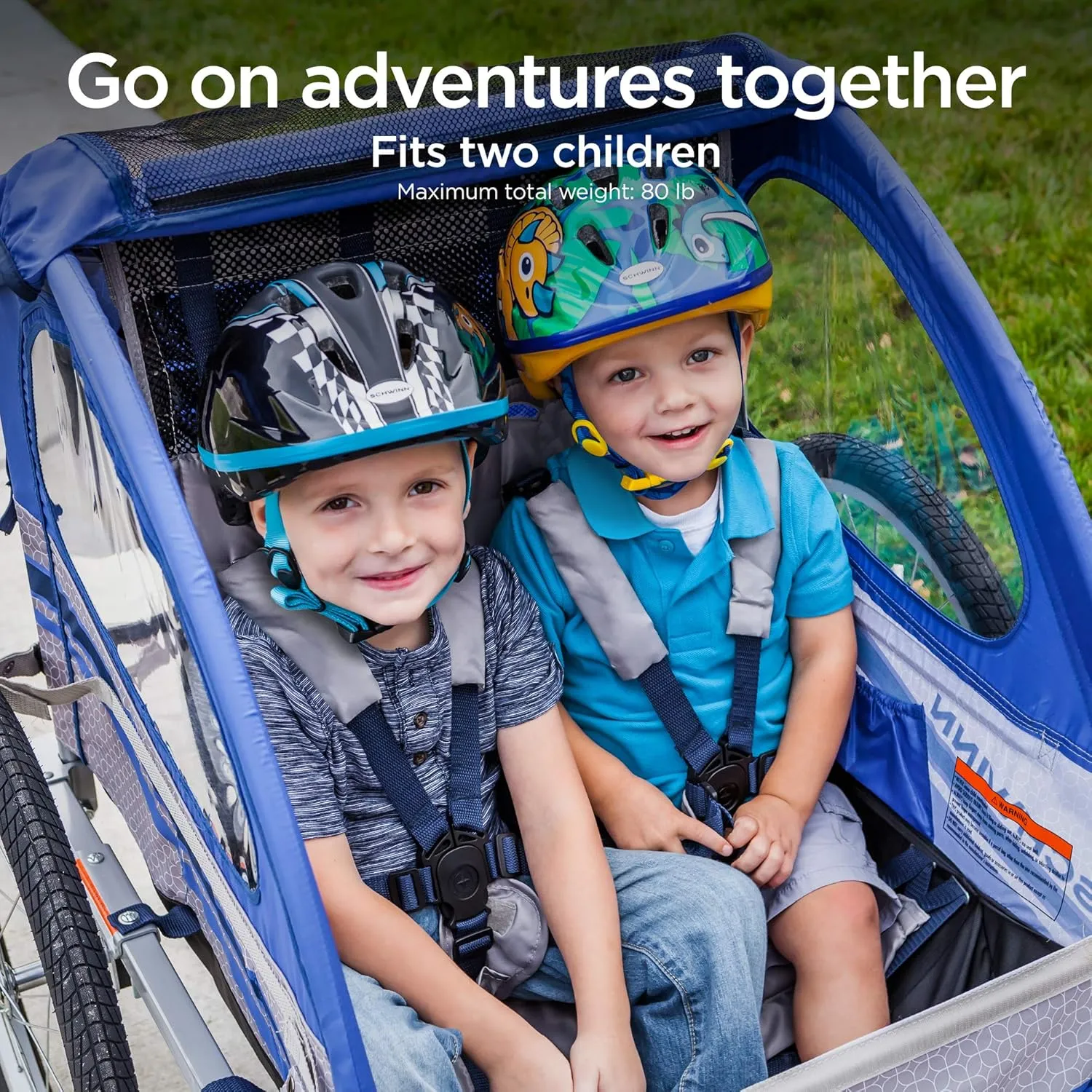 Schwinn Joyrider Echo and Trailblazer Child Bike Trailer, Single and Double Seat Baby Carrier Options, Canopy, 16 or 20-Inch Air-Filled Tires, with Bug Screen & Weather Shield, Bike Attachment