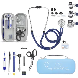 Scian 13 Pcs Stethoscope Case Kit, Supplies Inclued, Perfect Nurse Gift Include Stethoscope, Medical Scissors, Penlights, Badge Holders for Nurse Accessories for Work, Blue Portable First Aid Kit Bag