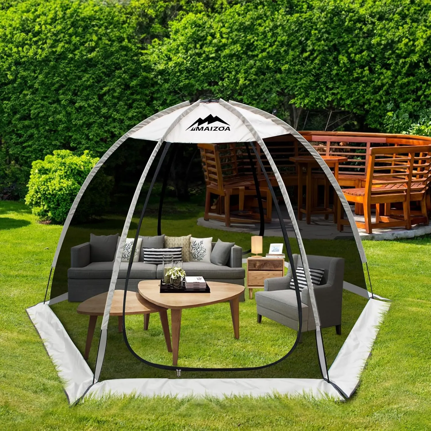 Screen House Room-Camping Tent-Outdoor Canopy- Porosity -with Floor mat-Sun Shade Hexagon Shelter Mesh Walls Not Waterproof 8'x7'