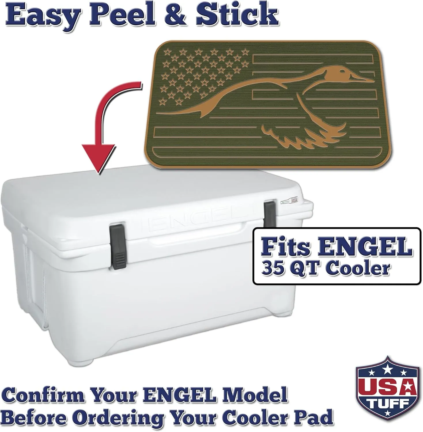 SeaDek EVA Mat Cooler Pad fits Engel | Peel & Stick Application | Non Slip Comfort Accessories - US Flag Duck Outdoorsman Hunt Design (OG-M)
