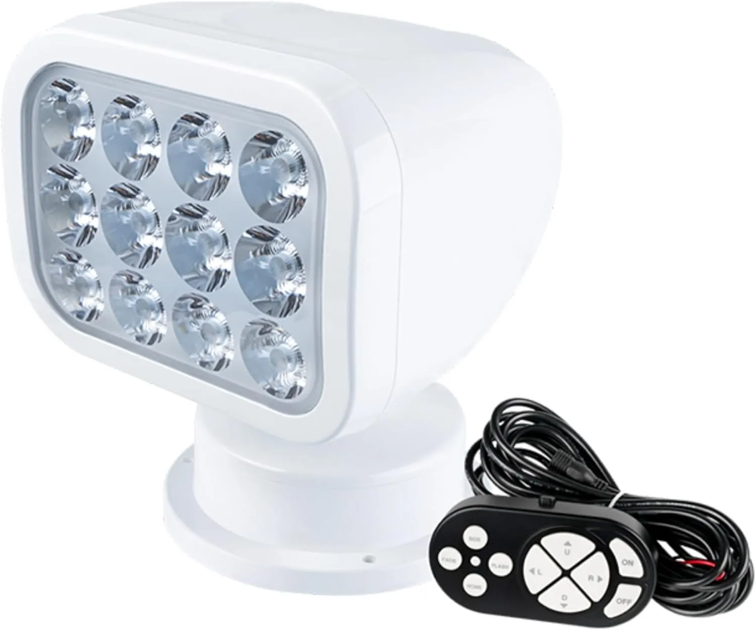 SEAFLO 360° Rotating Remote Control LED Searchlight, 10-30V, Auto-Reset, IP66 Waterproof, Marine Spotlight for Boats, Truck, Vehicles, CE & Rohs Certified (Wired Remote/White//Warm Light 2700K)