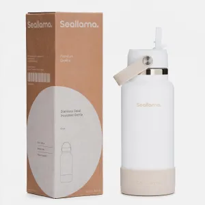 Seallama. Stainless Steel Wide Mouth Water Bottle - 2 Lids (Flex Straw Lid) and Double-Wall Vacuum Insulation - Leak Proof, BPA-Free, for Travel, Sports, School, and Car (Chalk, 32 oz)