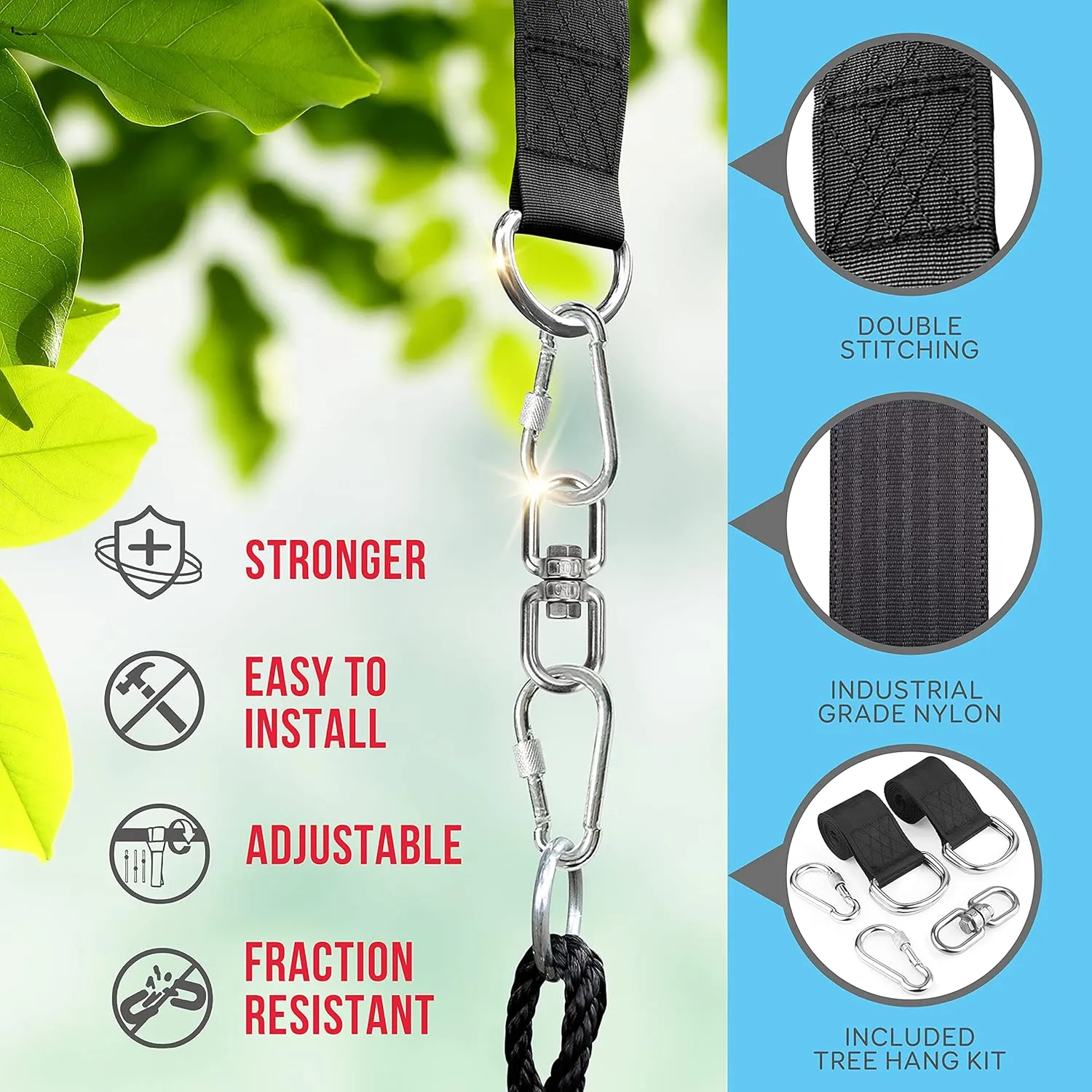 SereneLife Saucer Swing with Hang Kit, Outdoor Tree Swing with Swivel Spinner for Kids (Black)
