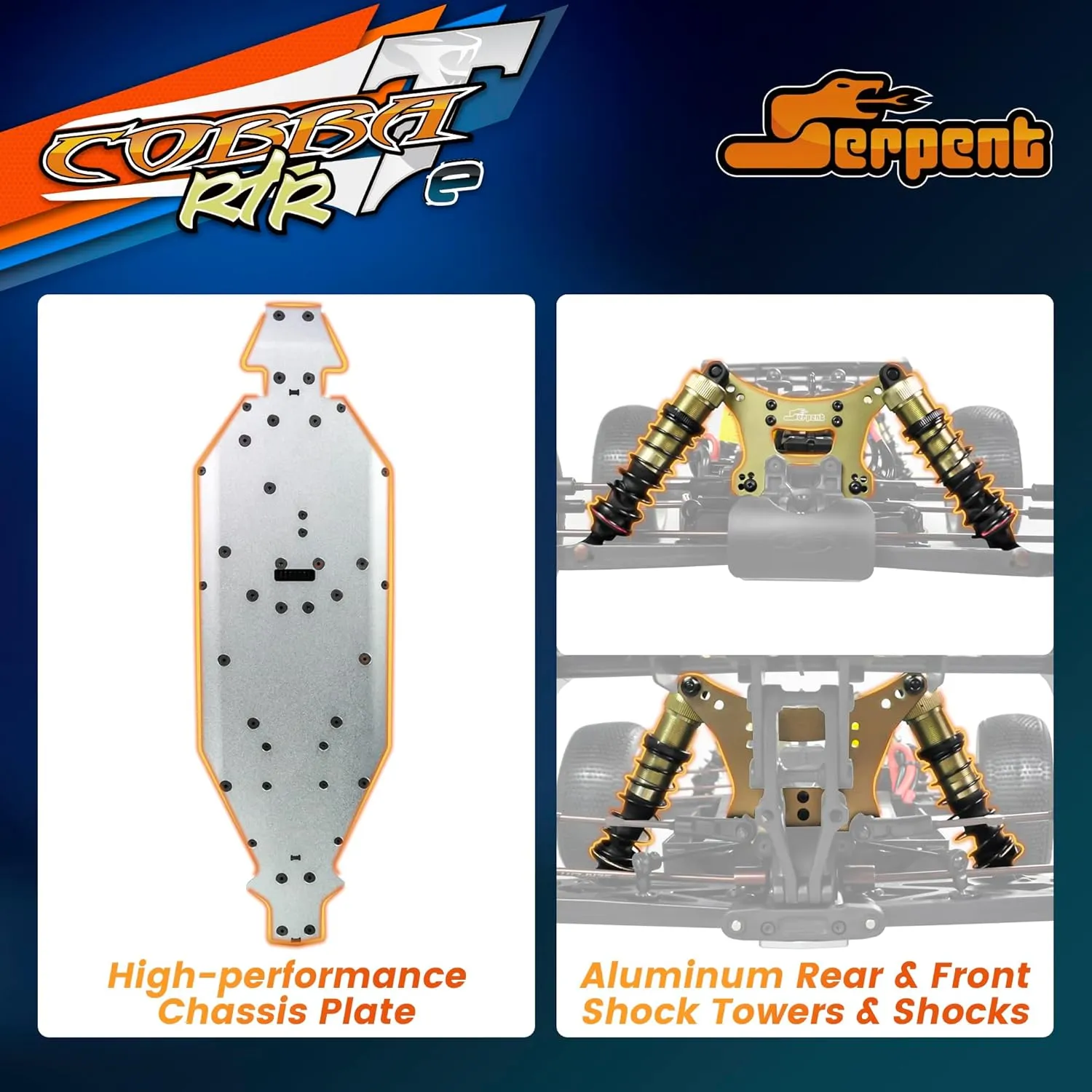 Serpent 1/8 Off-Road Truggy-e RTR, High Speed, Long Life, High-Performance Electric Truggy Kit, Battery and Charger Excluded (Orange)
