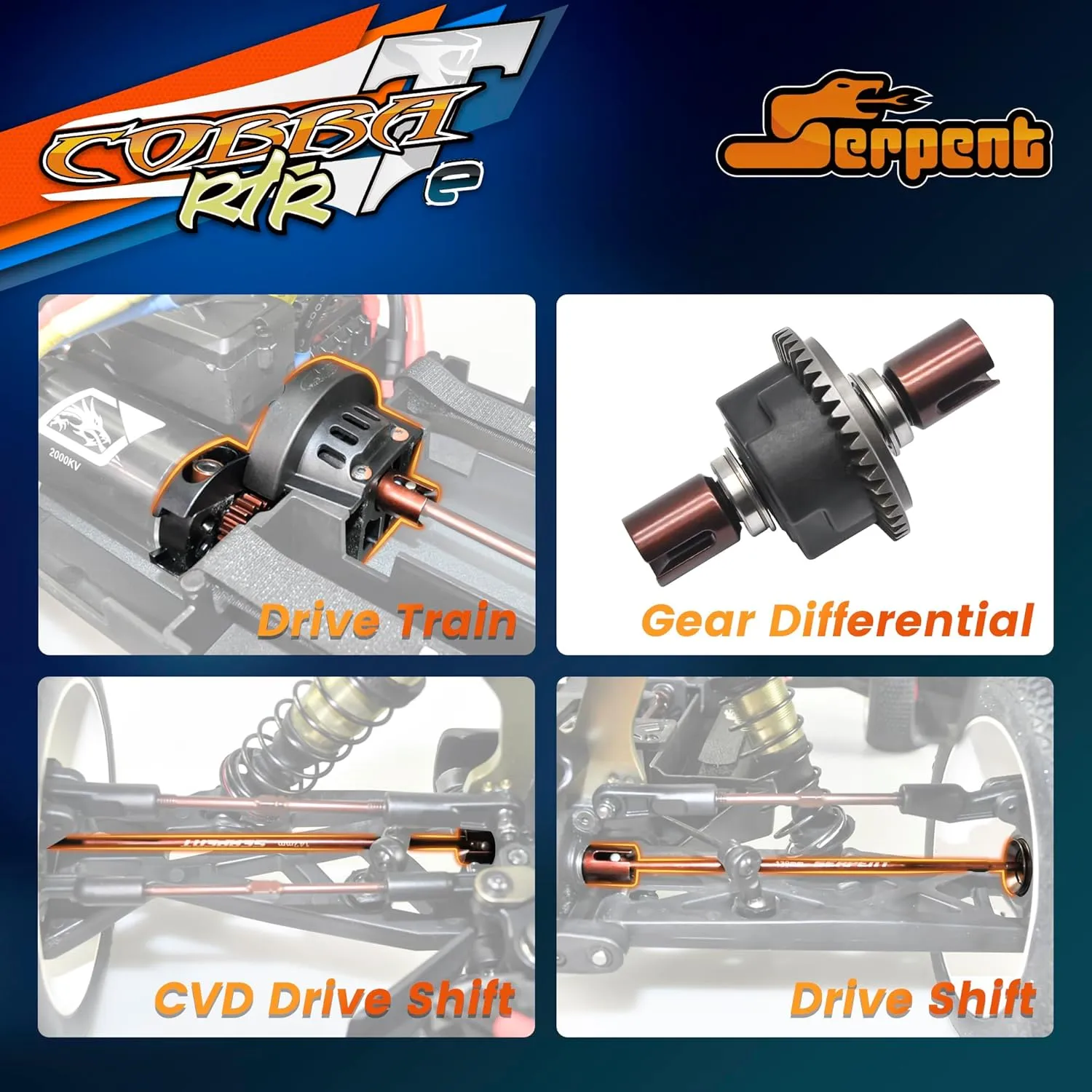 Serpent 1/8 Off-Road Truggy-e RTR, High Speed, Long Life, High-Performance Electric Truggy Kit, Battery and Charger Excluded (Orange)