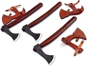 Set of 3 Handmade High Carbon Steel Ragnar Axes - Viking Axe - Valhalla Axe with Sheath - Viking Hatchet - Outdoor Tools by Empire Industry