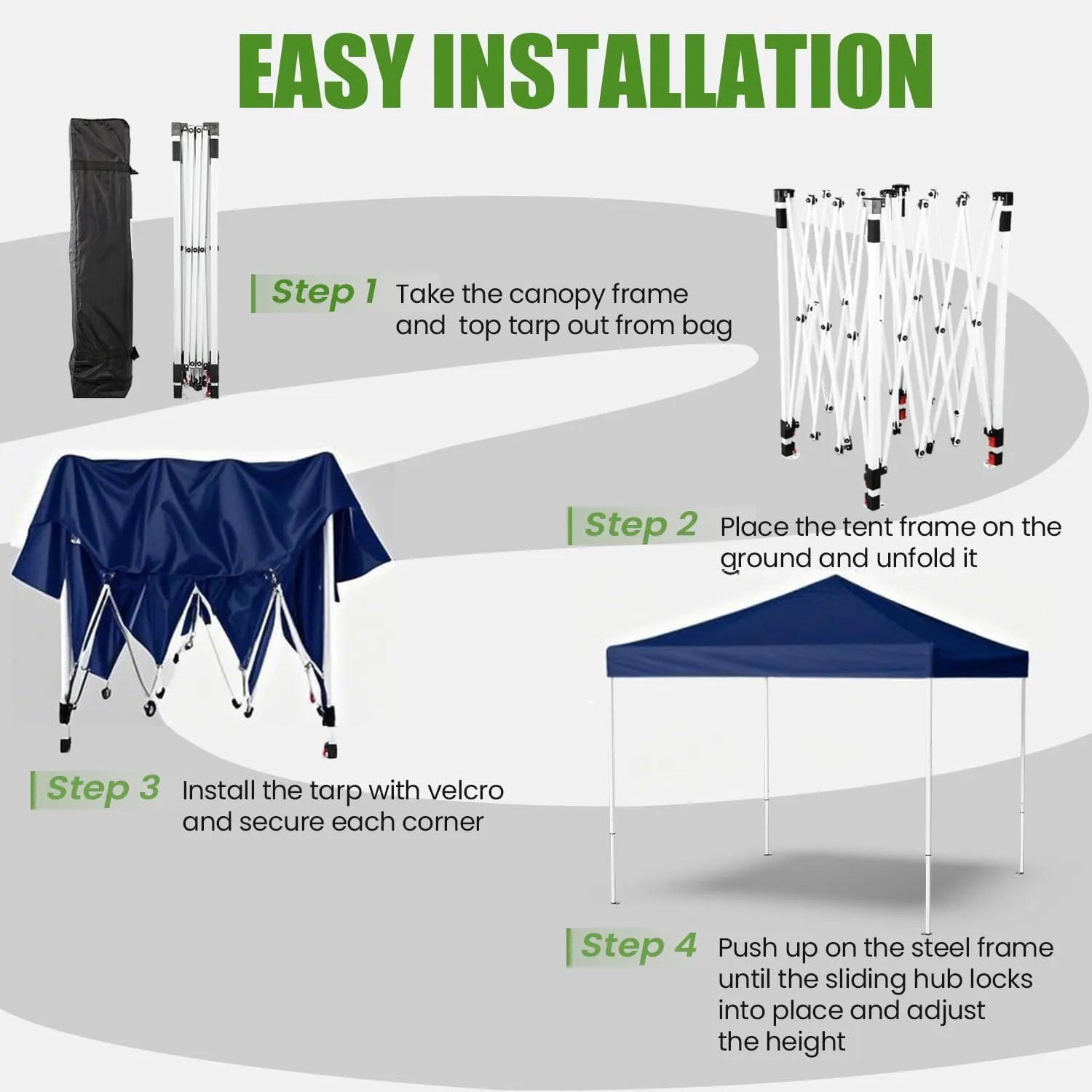 Shades 10x10 Pop Up Canopy,Heavy Duty Beach Tent with Carrying Bag for Easy Moving,Sun Shelter for Parties,Events,Camping,Outdoor Gazebo with 420D PU Coated Waterproof Navy Blue Fabric,4 Sandbags