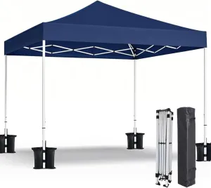 Shades 10x10 Pop Up Canopy,Heavy Duty Beach Tent with Carrying Bag for Easy Moving,Sun Shelter for Parties,Events,Camping,Outdoor Gazebo with 420D PU Coated Waterproof Navy Blue Fabric,4 Sandbags