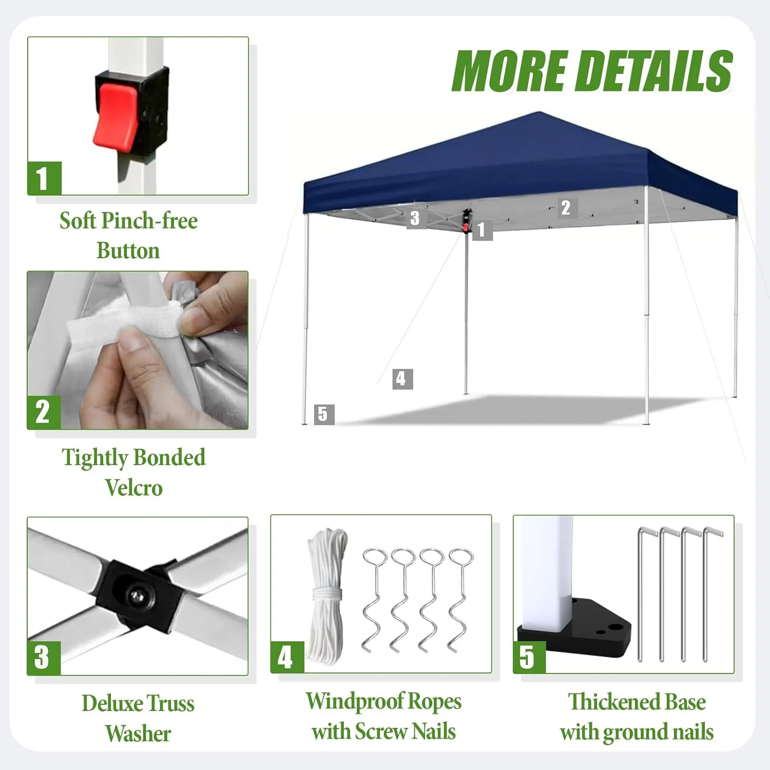 Shades 10x10 Pop Up Canopy,Heavy Duty Beach Tent with Carrying Bag for Easy Moving,Sun Shelter for Parties,Events,Camping,Outdoor Gazebo with 420D PU Coated Waterproof Navy Blue Fabric,4 Sandbags