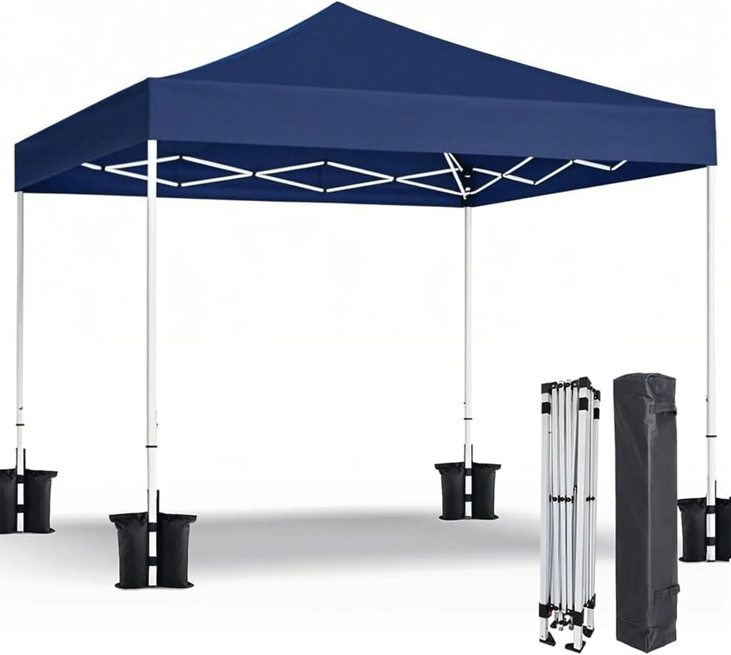 Shades 10x10 Pop Up Canopy,Heavy Duty Beach Tent with Carrying Bag for Easy Moving,Sun Shelter for Parties,Events,Camping,Outdoor Gazebo with 420D PU Coated Waterproof Navy Blue Fabric,4 Sandbags