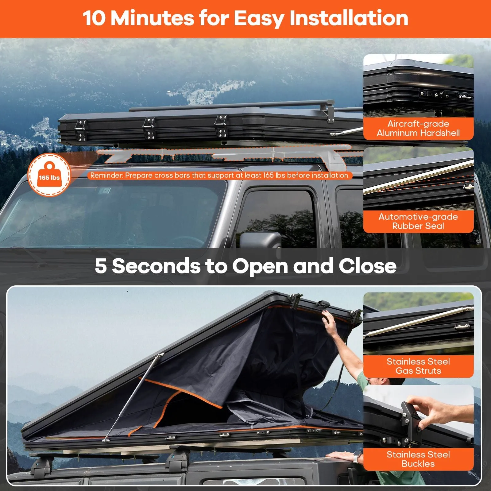 Shell for Pop for Tent Tent Person Adventurer Hard 4 Van Camping, Top Jeep Fly&Luggage Highly rated Replaceable Pro Truck Side USB SUV Aluminum Retro-inspired with Up 2-3 Season Rain Car Roof Outlet, Rooftop Awning, Racks