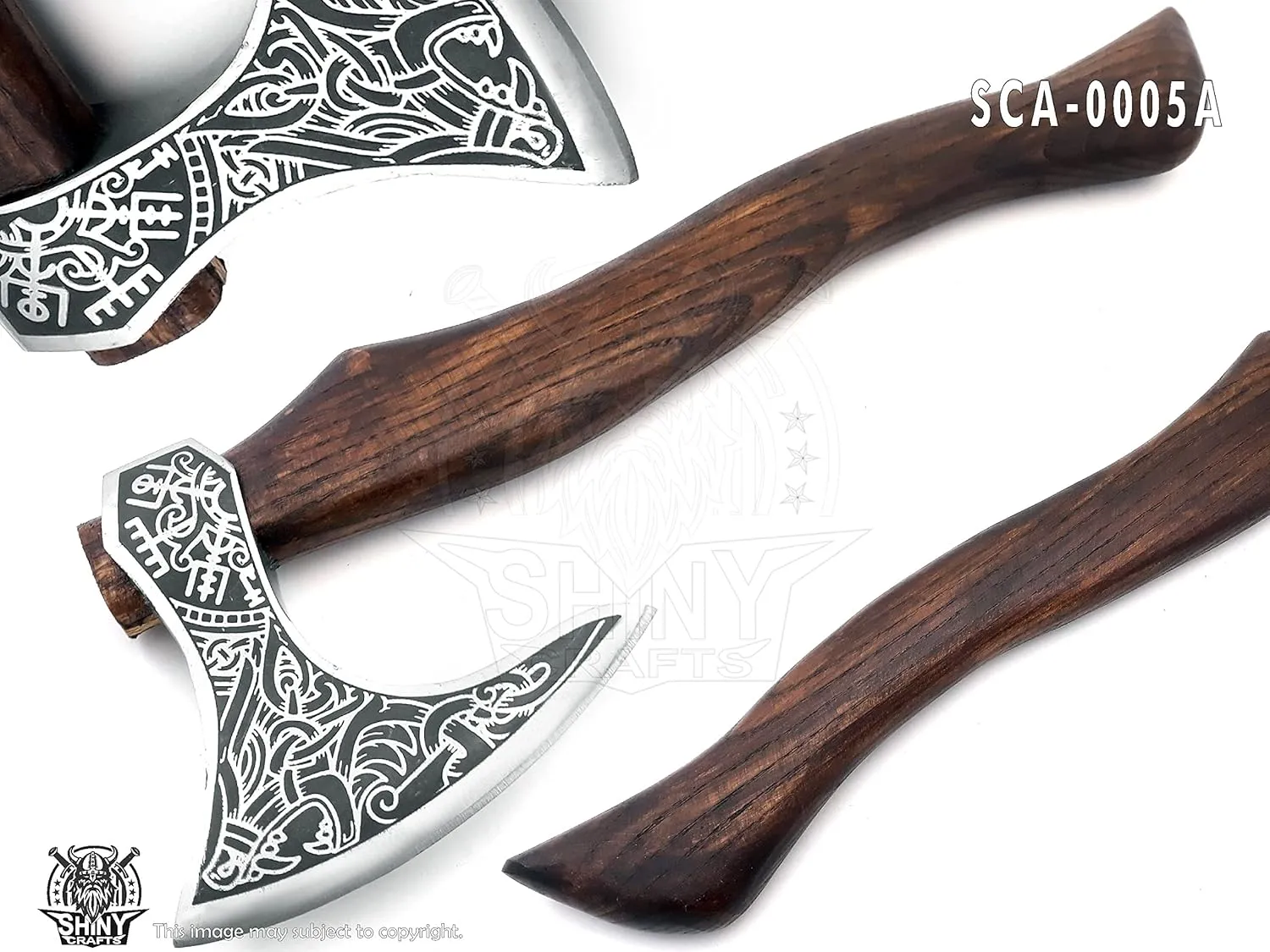 SHINY CRAFTS-Axes Berserker Axe Hatchet Tomahawk Norse Axe-Valhalla Wolf & Vegvisir Viking Axe Head Wolf Camp Axe Leather Sheath (VBA 05A)