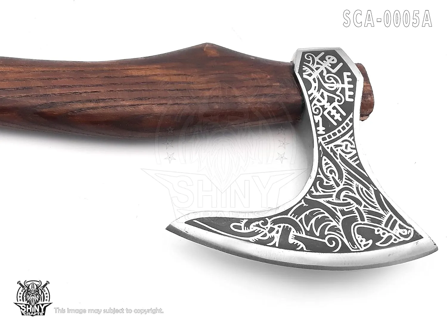 SHINY CRAFTS-Axes Berserker Axe Hatchet Tomahawk Norse Axe-Valhalla Wolf & Vegvisir Viking Axe Head Wolf Camp Axe Leather Sheath (VBA 05A)