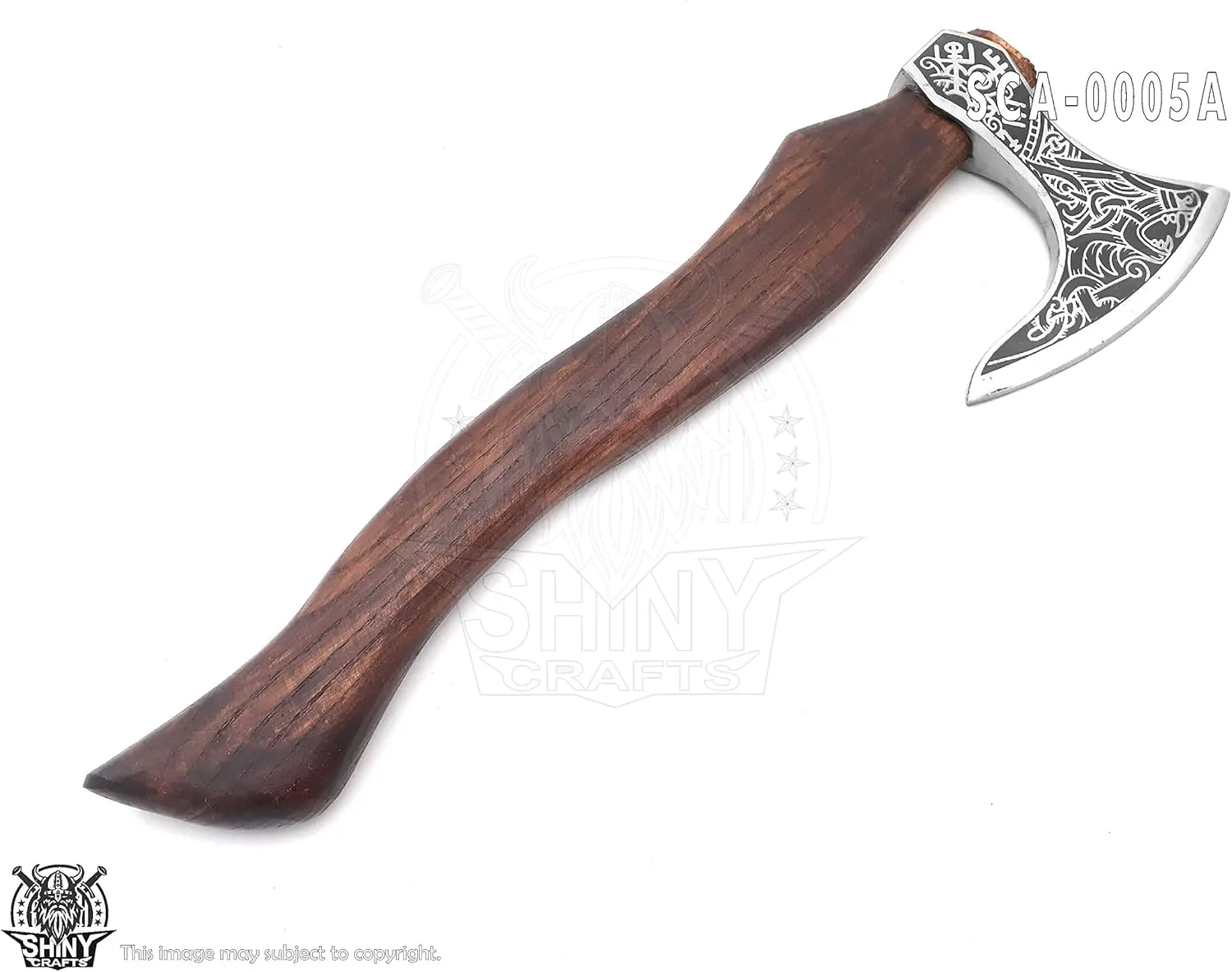 SHINY CRAFTS-Axes Berserker Axe Hatchet Tomahawk Norse Axe-Valhalla Wolf & Vegvisir Viking Axe Head Wolf Camp Axe Leather Sheath (VBA 05A)